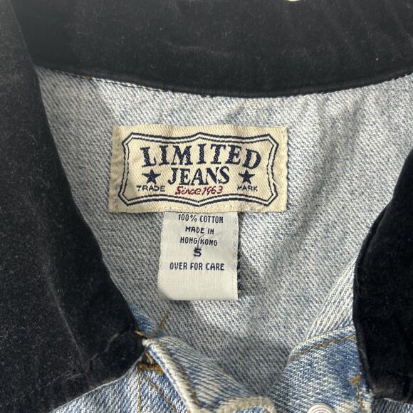 Vtg Limited Jeans Denim Vest Womens Small Velvet Collar Y2K 90s - Picture 6 of 8